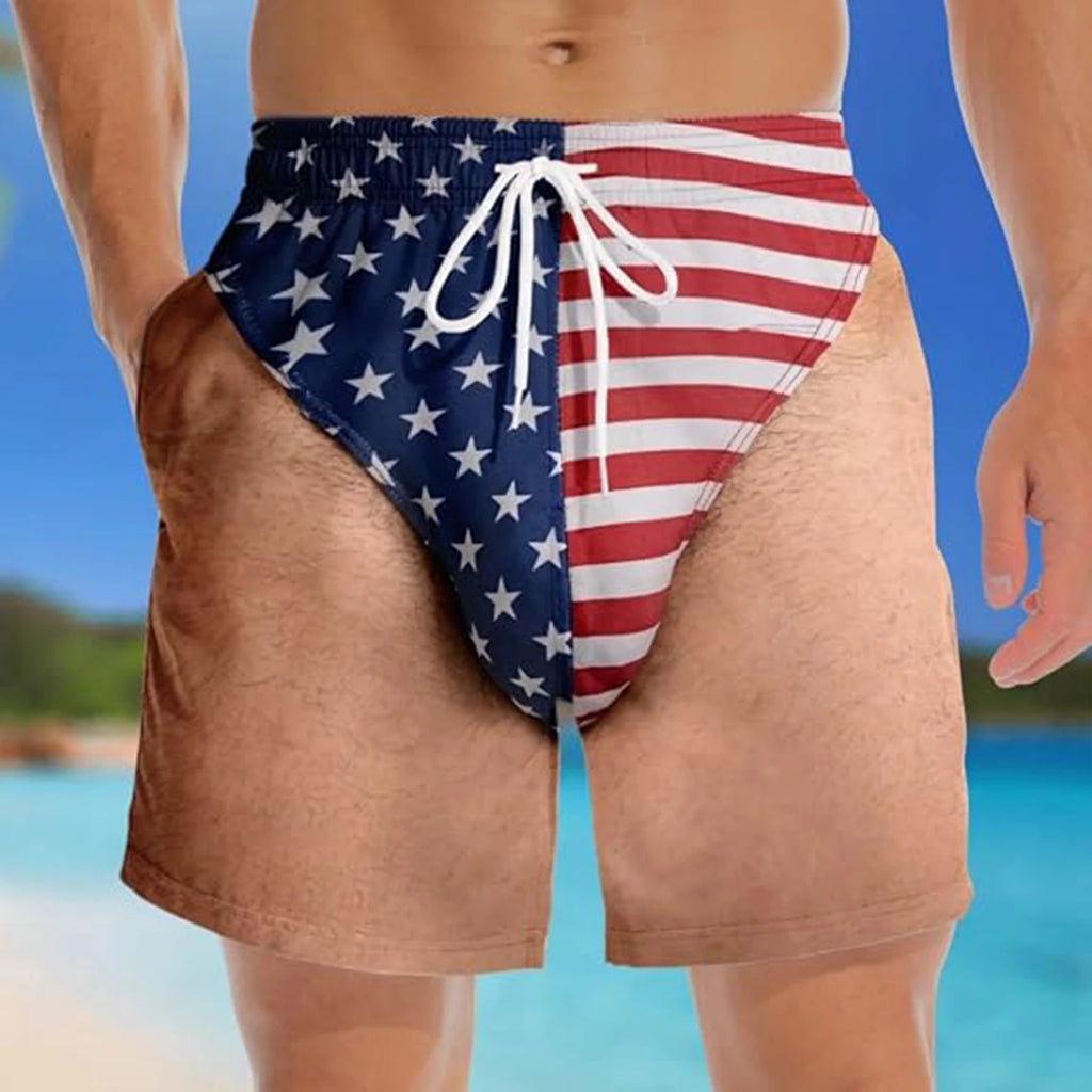 3D Illusion American Flag Swim Trunks