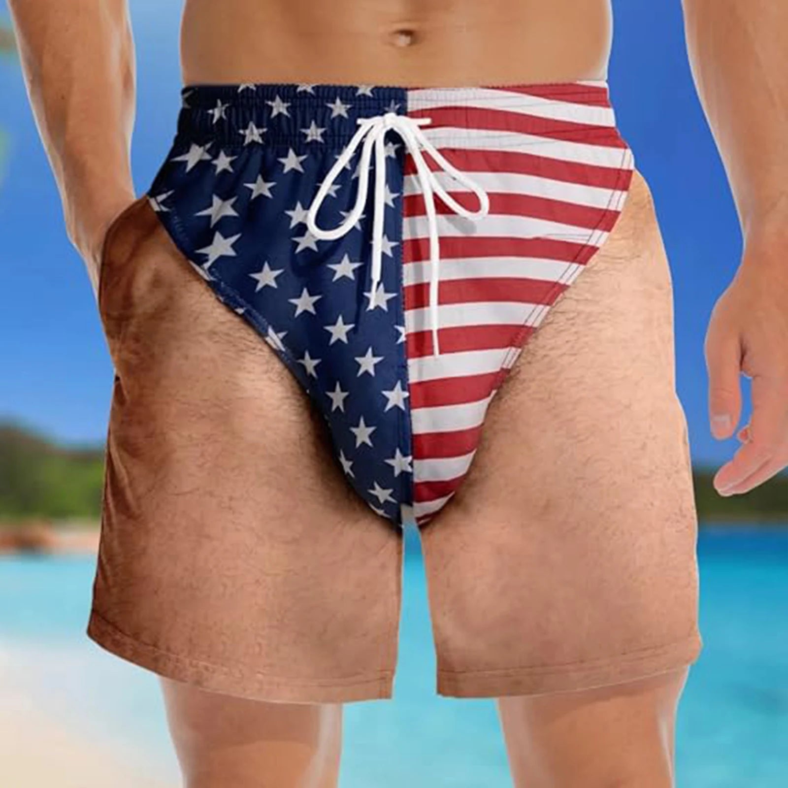 3D Illusion American Flag Swim Trunks